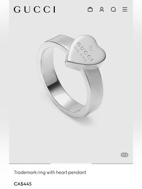Silver Gucci heart ring w/box